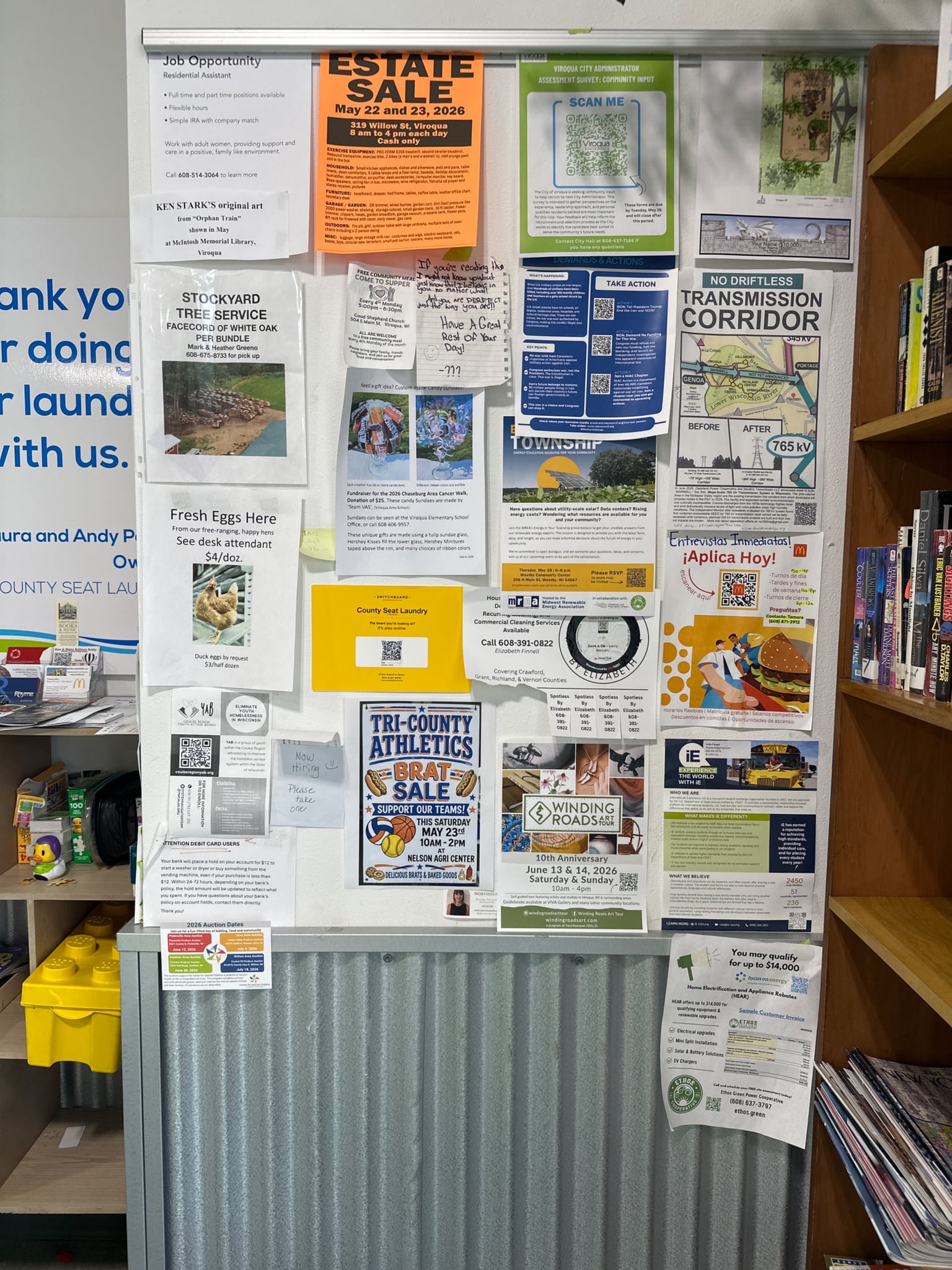 County Seat Laundry bulletin board